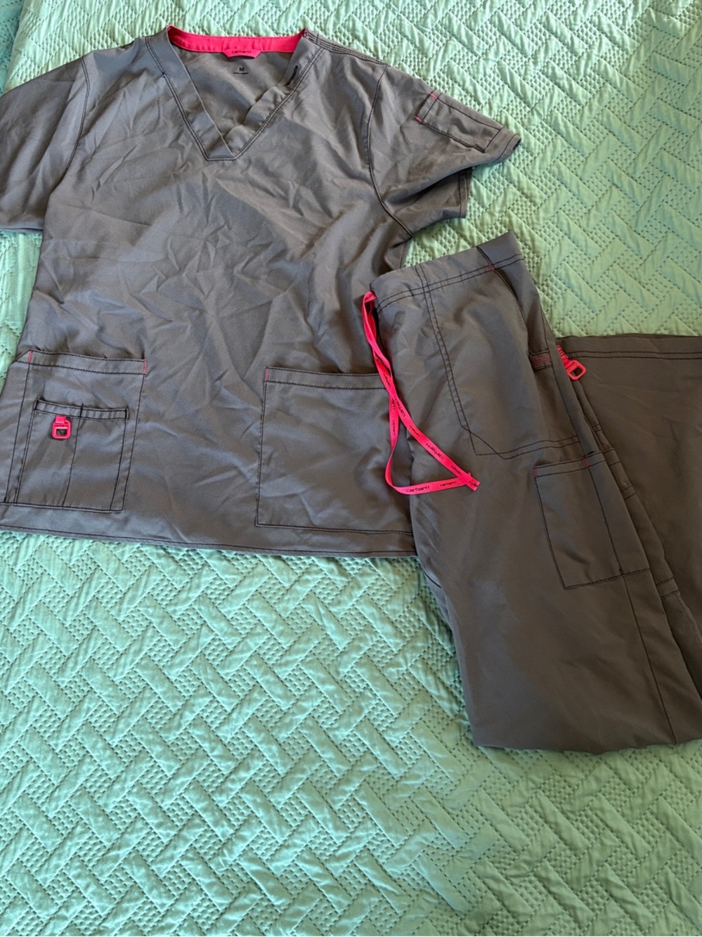 Pewter Carhartt Force Cross-Flex Scrub Top and Pants